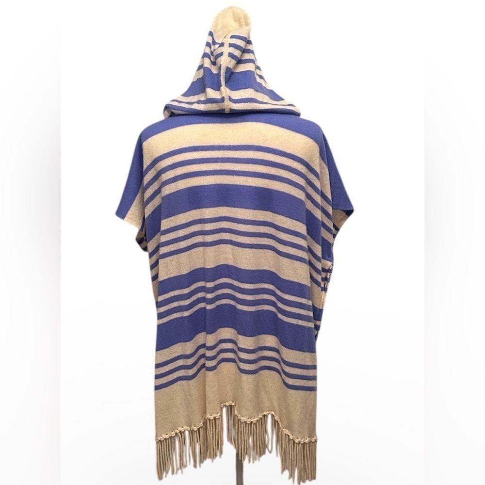 Lilly Pulitzer Avion Cashmere Cardigan Hoodie Blue Stripe Cape One Size - Picture 2 of 14